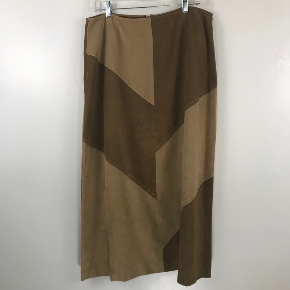 NortonStudio Faux Suede Brown Colorblock Skirt 14 - Picture 1 of 5